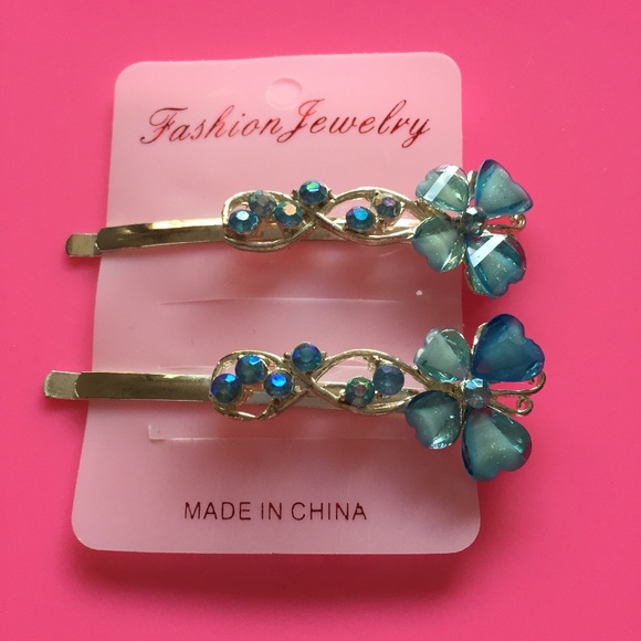 Fashion Jewelry Accessories - Hair Clips Set NWOT Blue Floral Sparkle